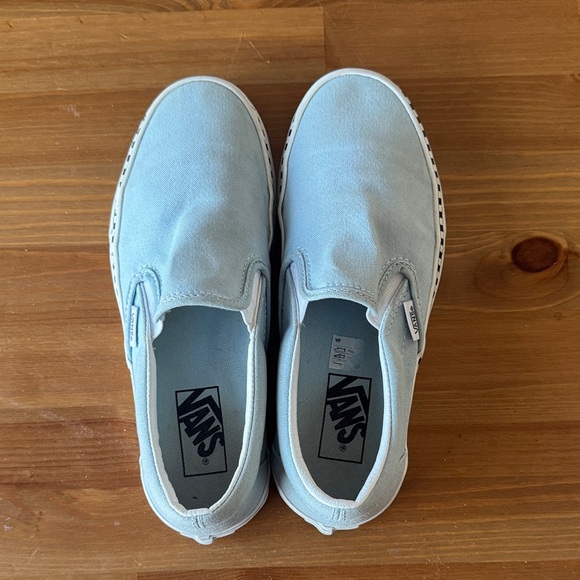 Women’s 7 Men’s 5.5 Vans Baby Sky Blue Slip-On Shoes with Checkered Sole - Picture 6 of 7